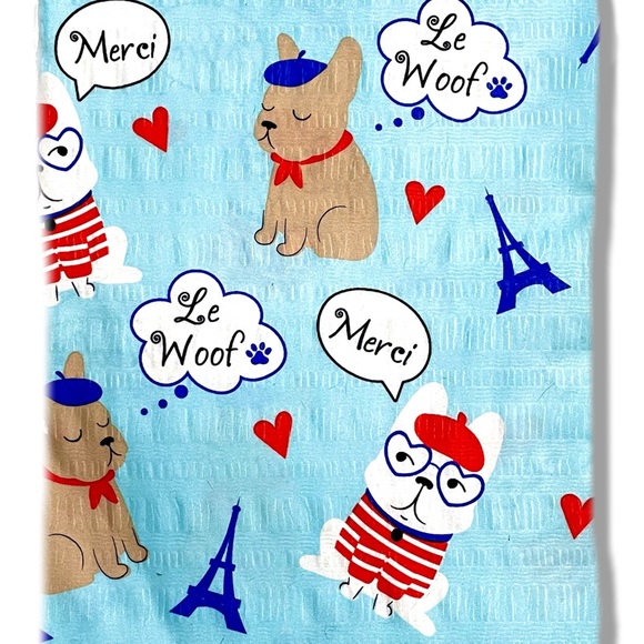 2 Panel Frenchie Curtains ◈ Le Woof Eiffel Paris Merci - Picture 2 of 2